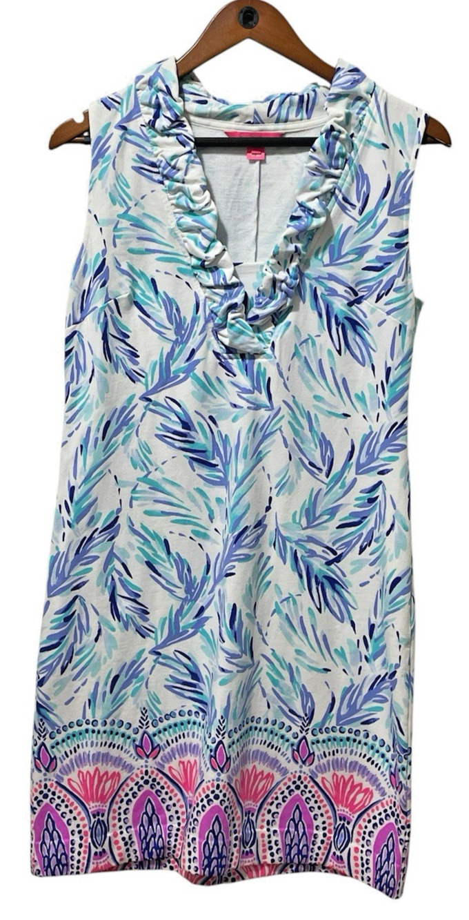 Lilly Pulitzer Tisbury Dress Ruffle Sleeveless Stretch Resort Shift Pullover Med